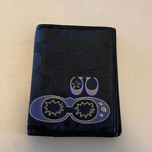 Coach Black Signature Passport Wallet with Lavender